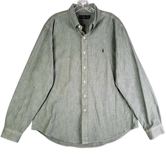 Polo Ralph Lauren Oxford Shirt Mens XL Solid Green LS Button Down Twill - Picture 2 of 10